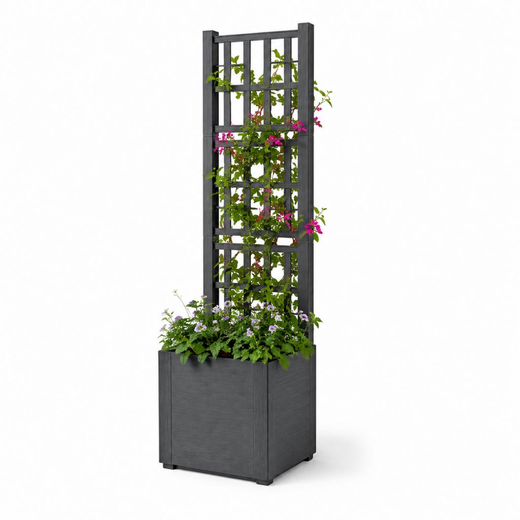 Fioriera quadrata con grigliato da esterno antracite in PP 43 x 43 x 142 cm