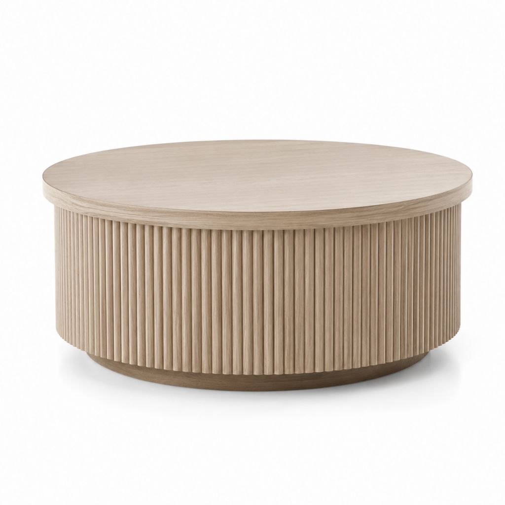 Tavolino da caffè rotondo beige in MDF impiallacciato rovere Ø80 x 40 cm