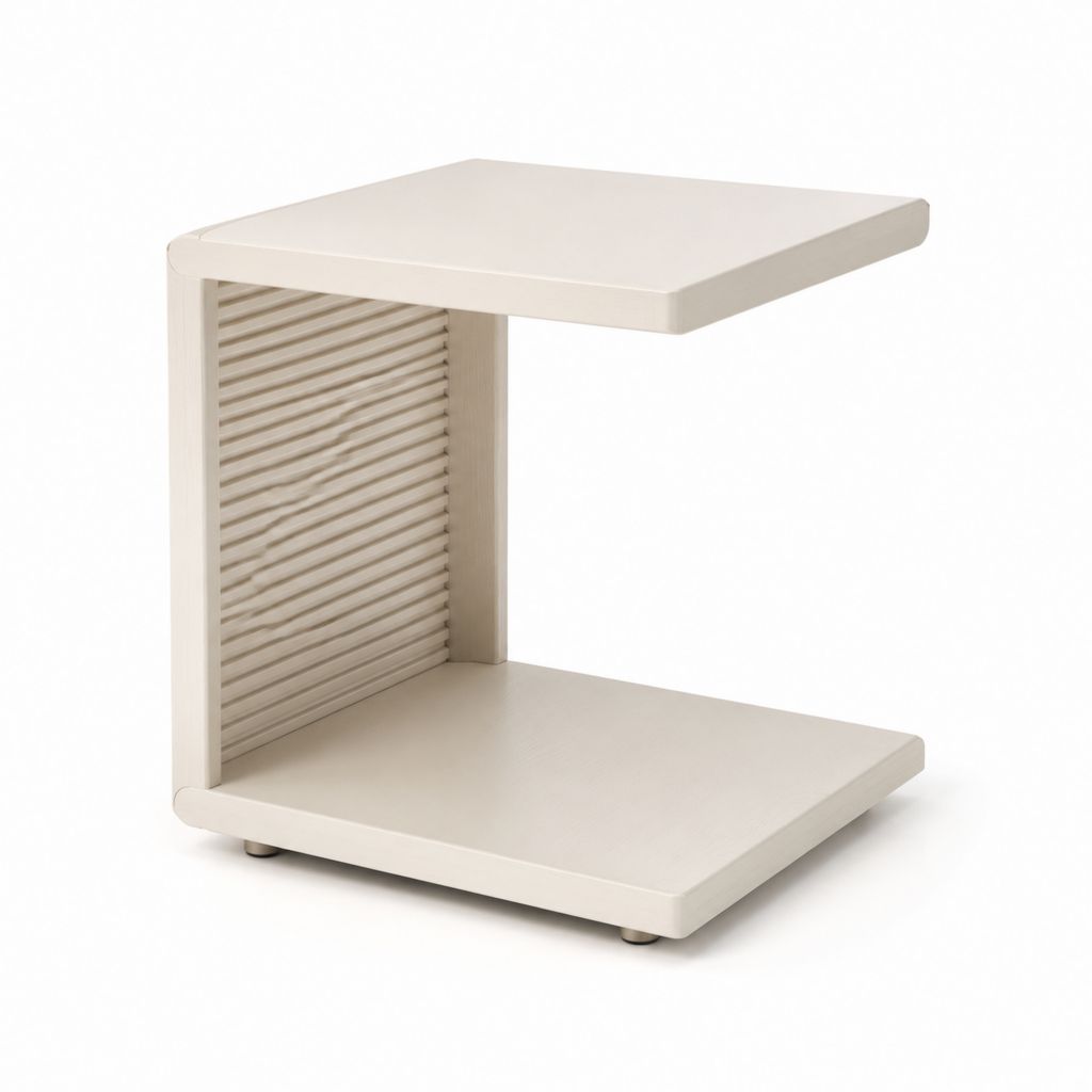 Tavolino laterale a C avorio in MDF impiallacciato con ripiano doppio 45 x 35 x 55 cm