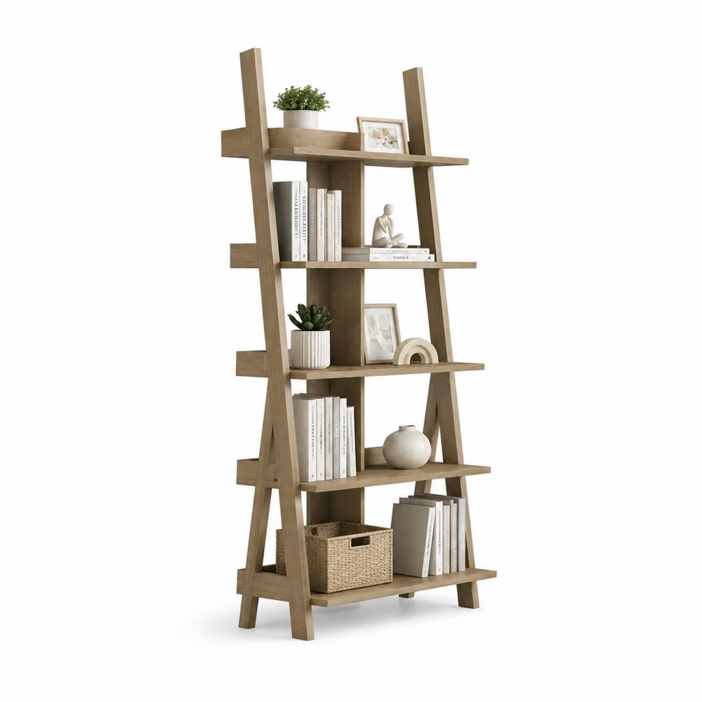 Libreria a scala 5 ripiani marrone rovere in MDF 80 x 35 x 180 cm