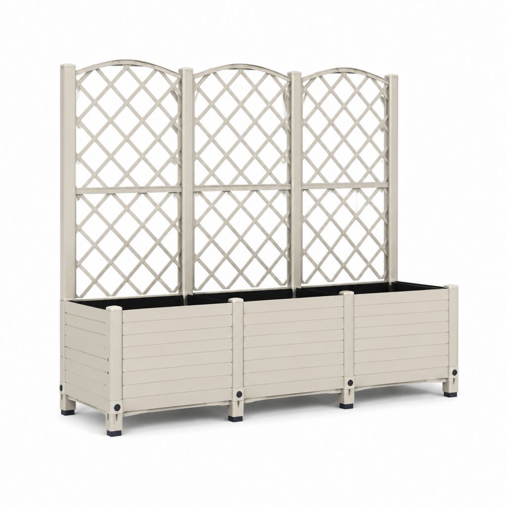 Fioriera con grigliato 3 vani beige in PP 120 x 40 x 140 cm