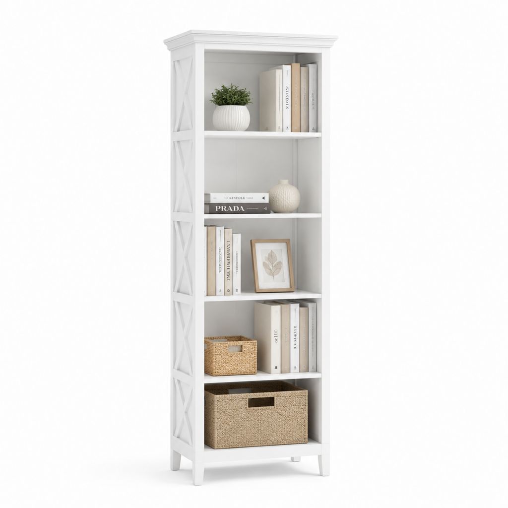 Libreria alta bianca in MDF con 5 ripiani 60 x 30 x 180 cm