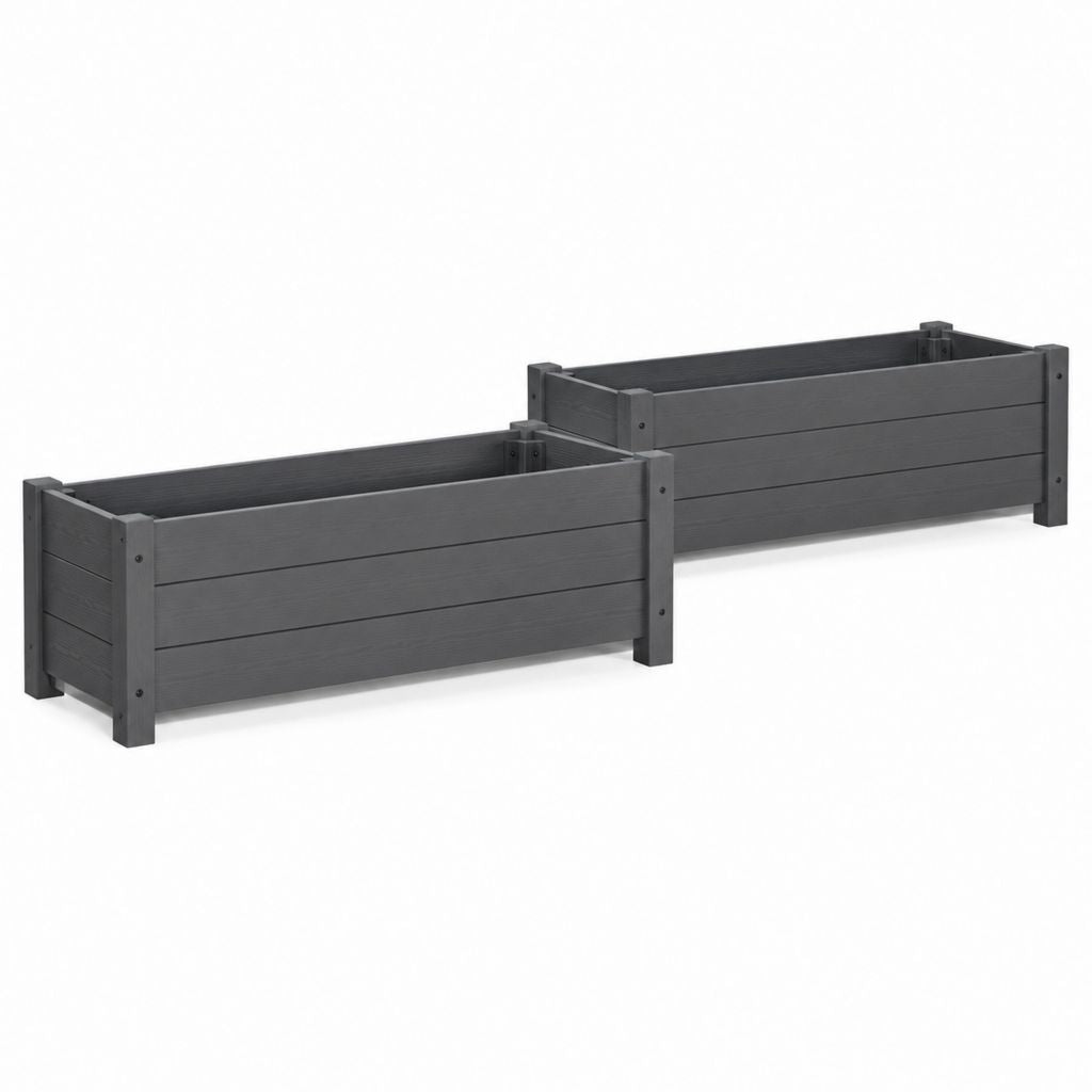 Set 2 fioriere rialzate da giardino grigio antracite in PP rettangolari 100 x 43 x 35 cm