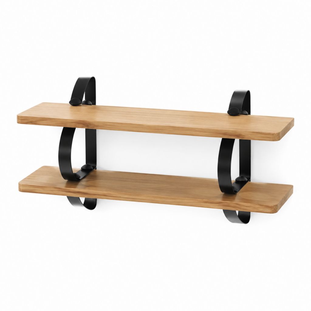 Scaffale da parete a 2 ripiani marrone e nero in legno massello e acciaio 80 x 20 x 40 cm