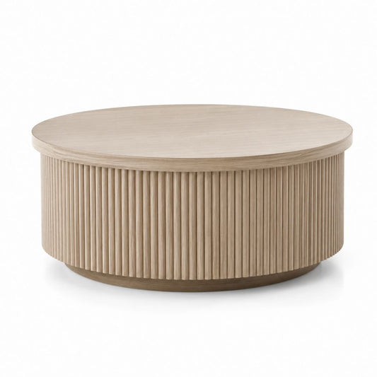Tavolino da caffè rotondo beige in MDF impiallacciato rovere Ø80 x 40 cm