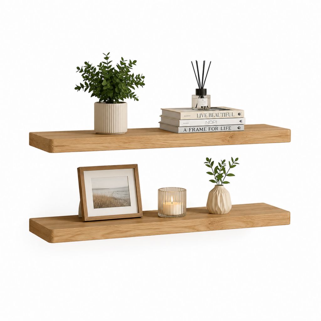 Set 2 mensole da parete in rovere massello naturale 80 x 20 x 4 cm