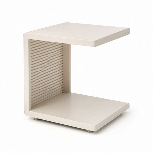 Tavolino laterale a C avorio in MDF impiallacciato con ripiano doppio 45 x 35 x 55 cm
