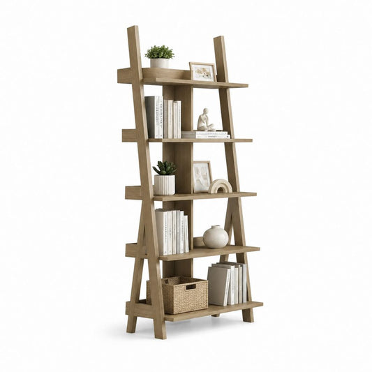 Libreria a scala 5 ripiani marrone rovere in MDF 80 x 35 x 180 cm