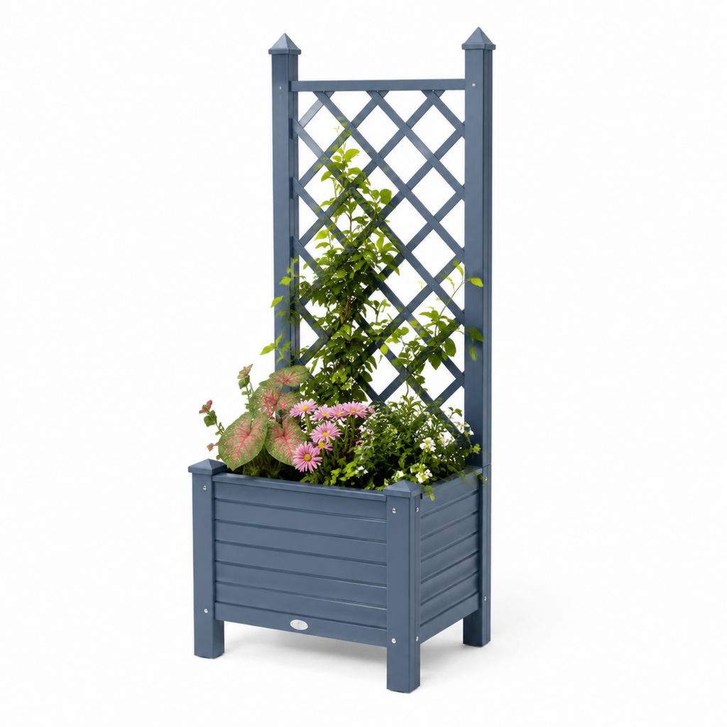 Fioriera con grigliato da giardino grigio antracite in legno massello di abete rettangolare 70 x 30 x 140 cm
