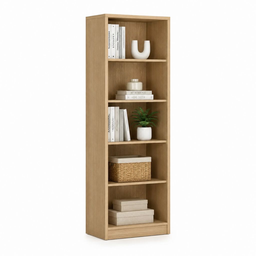 Libreria a 5 ripiani rovere chiaro in pannello truciolare rettangolare 60 x 30 x 180 cm