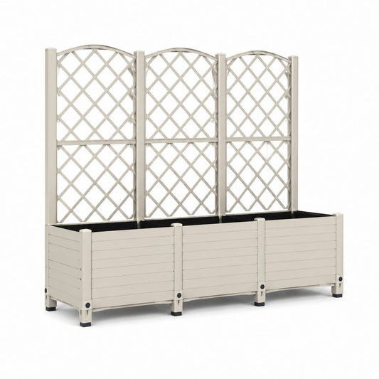 Fioriera con grigliato 3 vani beige in PP 120 x 40 x 140 cm