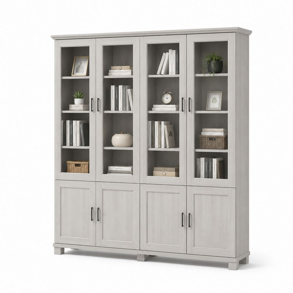 Libreria vetrina 4 ante grigio rovere in pannello truciolare e vetro 160 x 40 x 200 cm