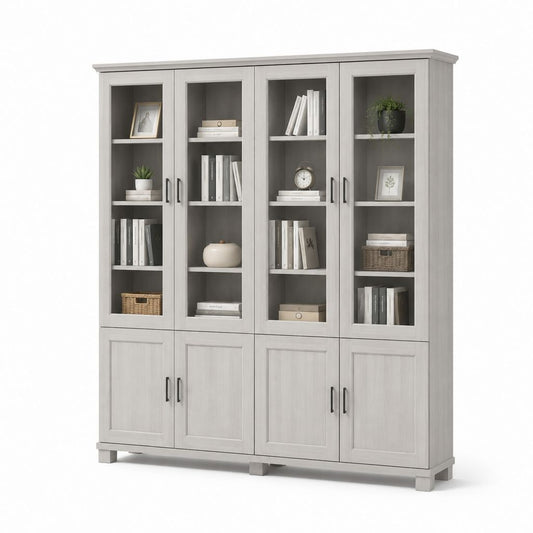 Libreria vetrina 4 ante grigio rovere in pannello truciolare e vetro 160 x 40 x 200 cm