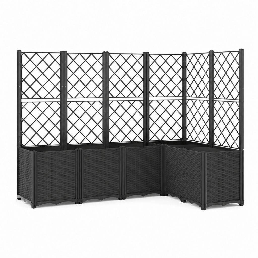 Fioriera con graticcio pieghevole 6 pezzi nera in PP 258 x 43 x 142 cm