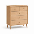Cassettiera bassa 5 cassetti rovere naturale in MDF impiallacciato 80 x 40 x 100 cm