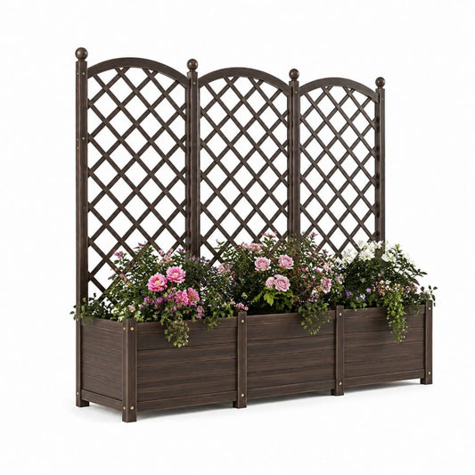 Fioriera con grigliato da giardino marrone in legno massello di abete 120 x 40 x 142 cm