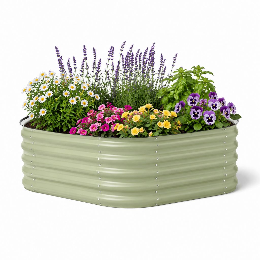 Fioriera rialzata da giardino ovale verde salvia in acciaio zincato 120 x 60 x 30 cm