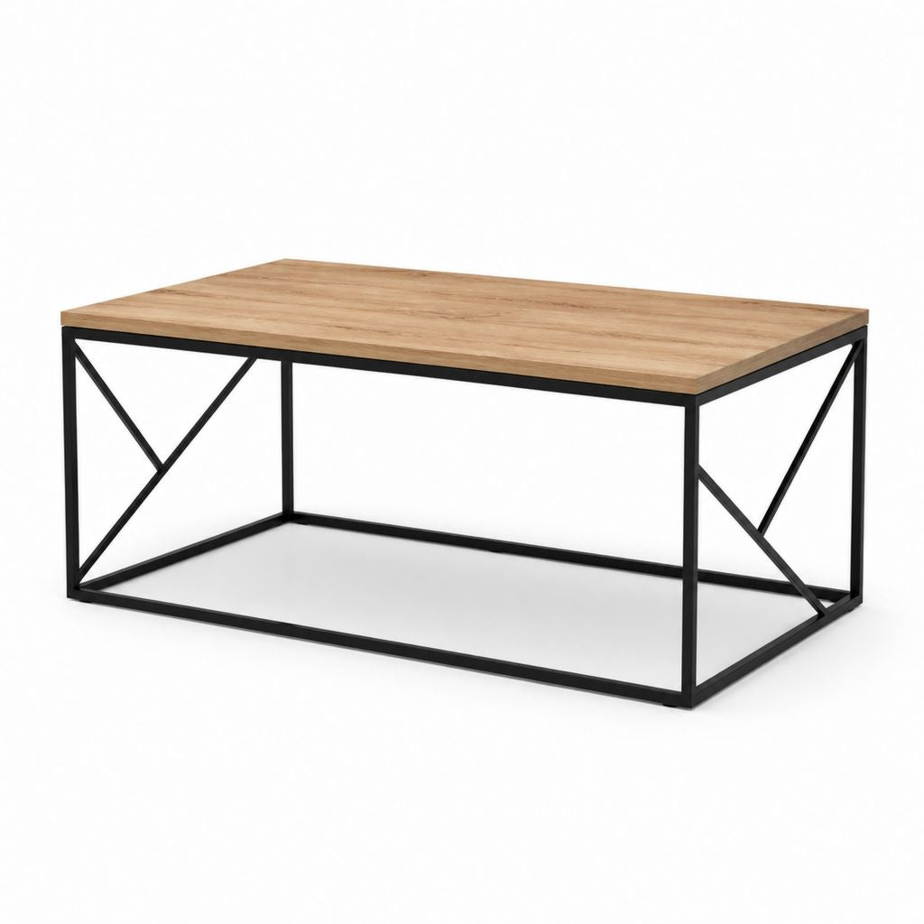 Tavolino da caffè rettangolare rovere e acciaio nero 100 x 60 x 45 cm