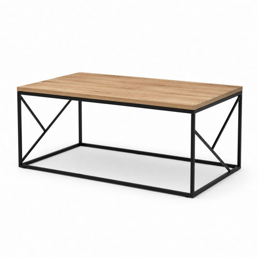 Tavolino da caffè rettangolare rovere e acciaio nero 100 x 60 x 45 cm