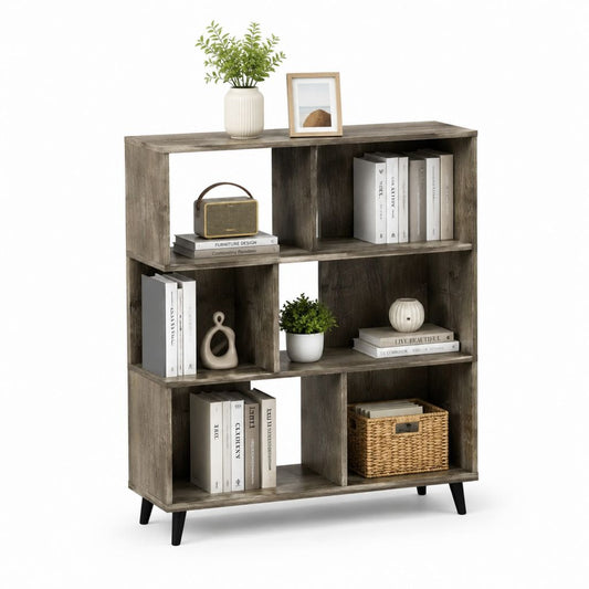 Libreria a giorno 80 x 30 x 120 cm marrone grigio in pannello truciolare melaminico con piedi neri