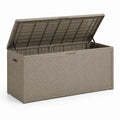 Baule da giardino in polipropilene tortora con coperchio a pistoni 155 x 72 x 65 cm 630 L