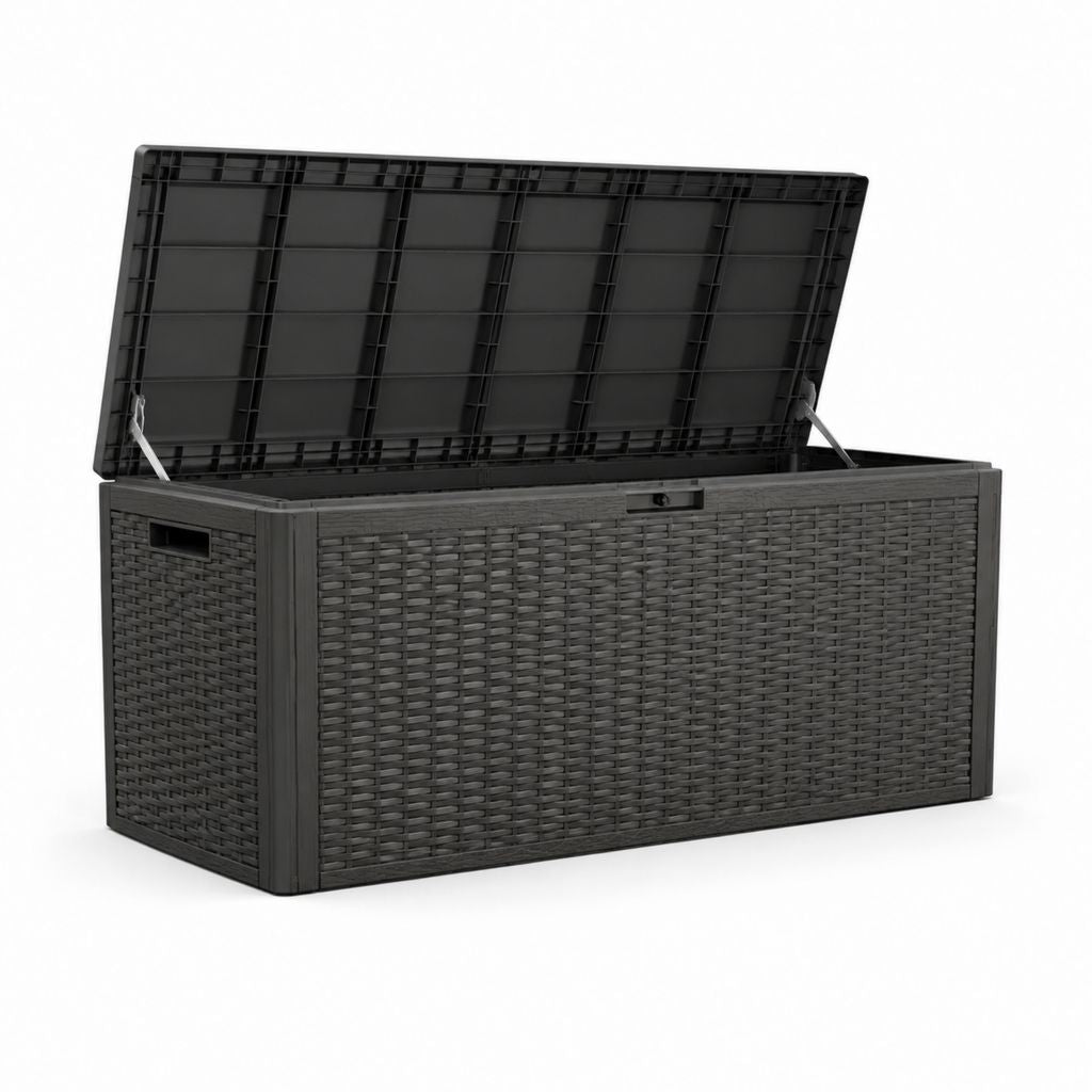 Baule da giardino nero in polipropilene effetto rattan 120 x 56 x 63 cm 420 L